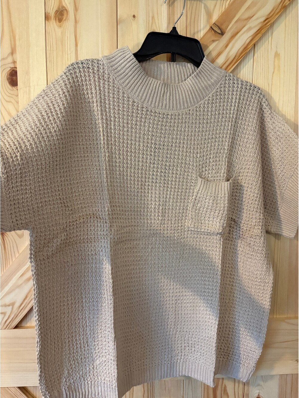 Zeagoo Beige Cotton Acrylic Knit Short Sleeve Sweater Top Size L NWT